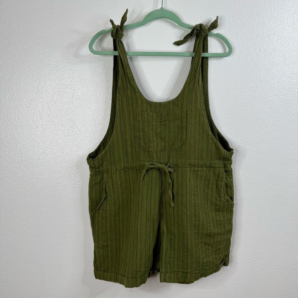 Soul Flower 100% Green Striped Shortalls Size Large‎